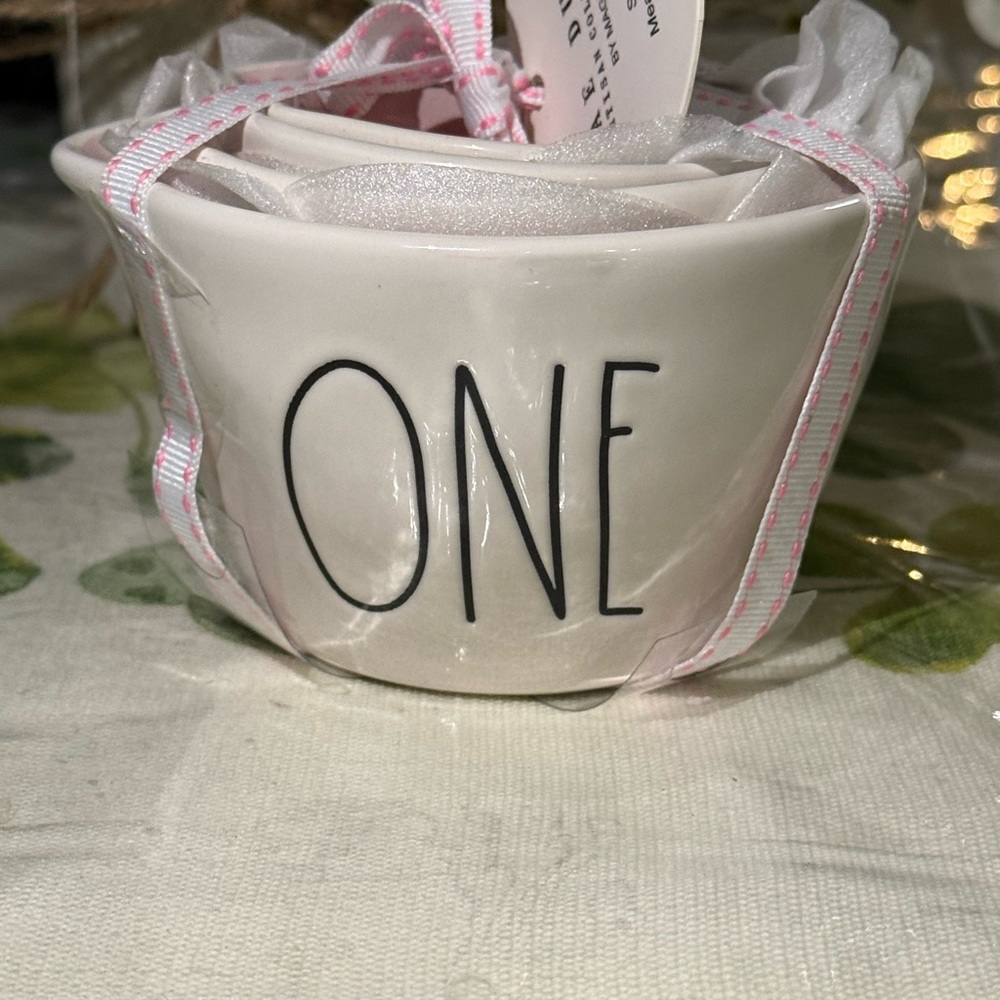Rae Dunn Pink and White Ceramic Measuring Cups